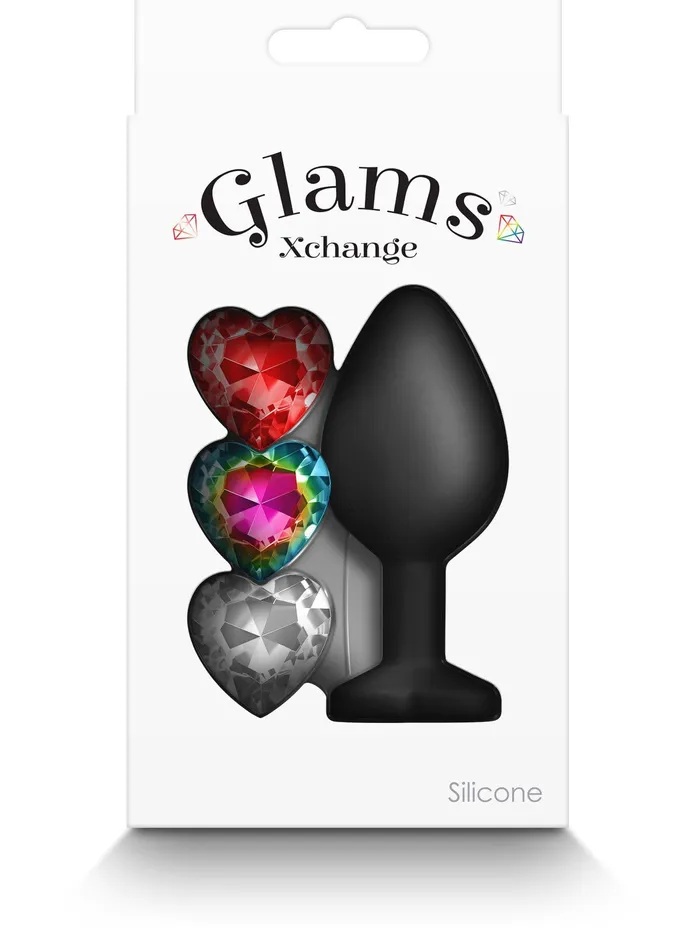 Glams Xchange Heart | Medium Black Silicone Plug with Interchangeable Gems | nsnovelties Anal