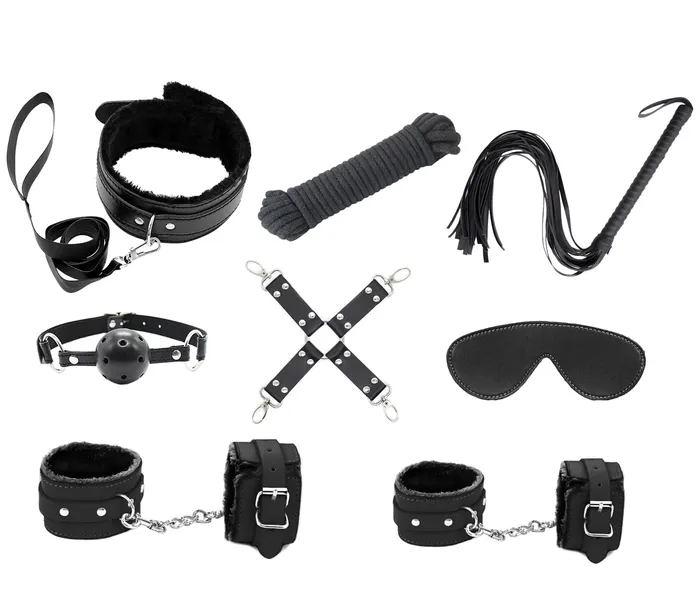 Love in Leather LL 9 Pce Bondage Kit Blk Couples