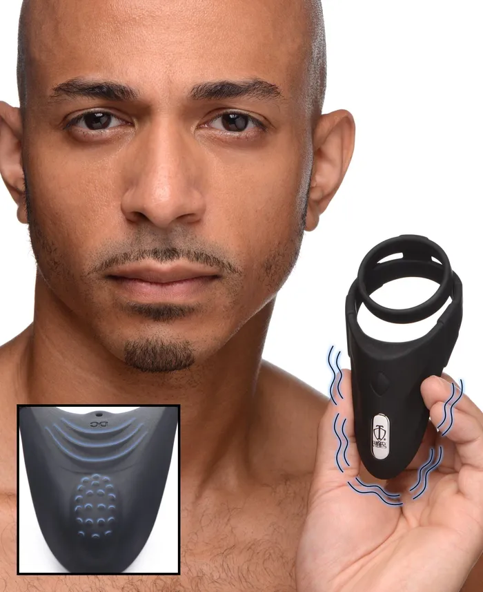 Male Sex Toys | Trinity Men 10X Silicone Cock Ring with Vibrating Taint Stimulator