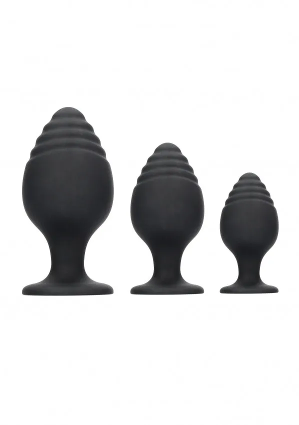 Ouch Rippled Butt Plug Set Black Anal