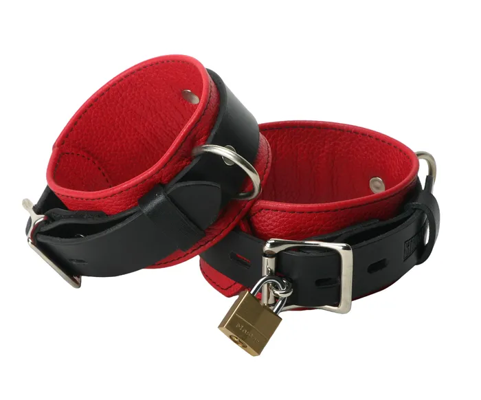 Restraints Strict Leather Strict Leather Deluxe Black and Red Locking Ankle Cuffs