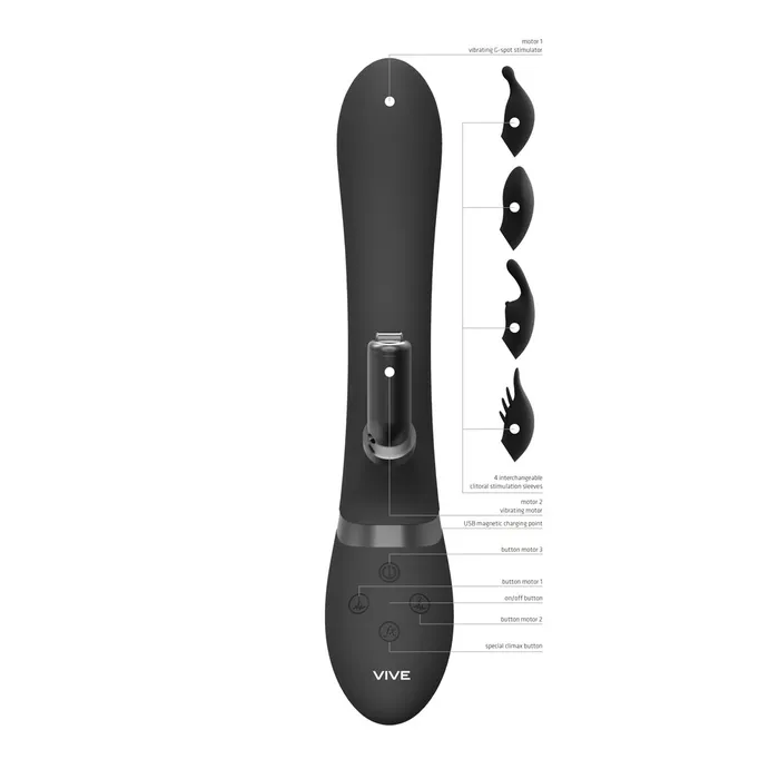 Vibrators | Vive Chou Double Action Interchangeable Rabbit Vibrator Black - Shots Toys