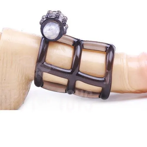 HappyToys Net Shape Cock Ring Penis Sleeve GSpot Vibrator Free Battery Sex Toy Mens Gays Male Sex Toys