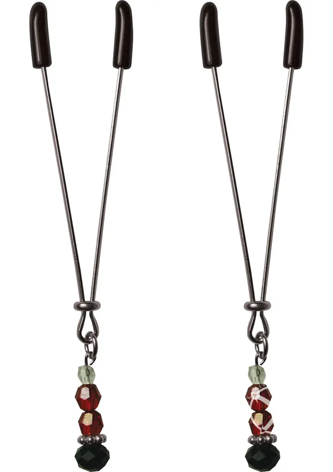 Male Sex Toys Sex and Mischief Sex and Mischief Ruby Black Adjustable Nipple Clips with Beads