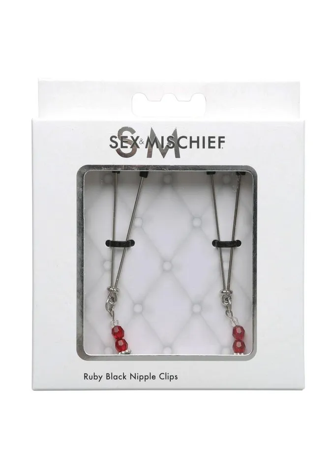 Male Sex Toys | Sex and Mischief Sex and Mischief Ruby Black Adjustable Nipple Clips with Beads Male Sex Toys | Sex and Mischief Sex and Mischief Ruby Black Adjustable Nipple Clips with Beads