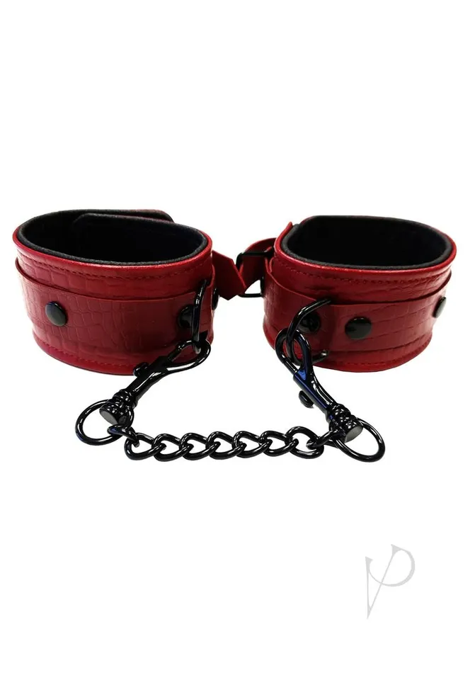 Rouge Anaconda Leather Adjustable Ankle Cuffs Rouge Restraints