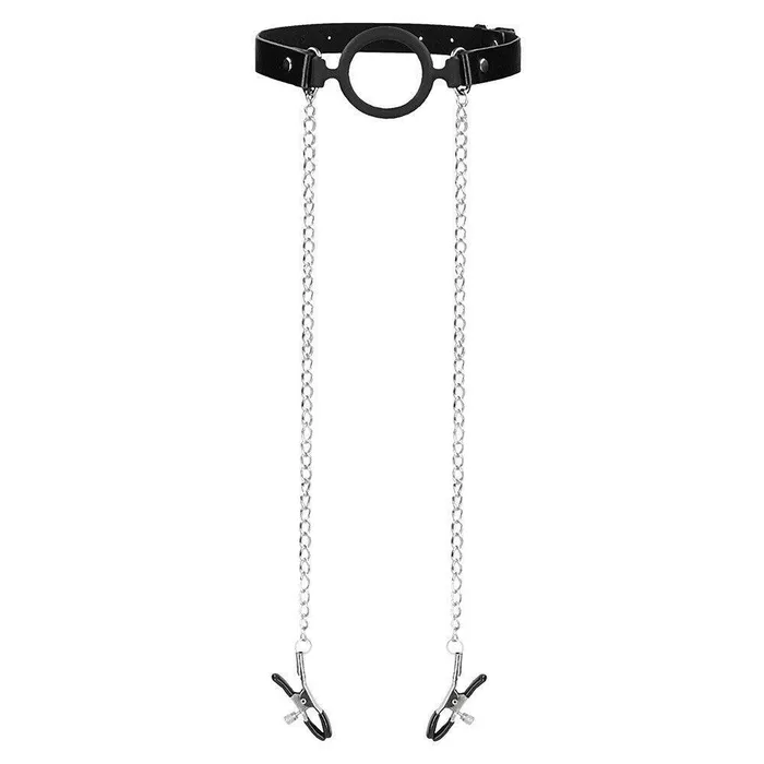 Shots Toys Couples Ouch O Ring Gag With Nipple Clamps