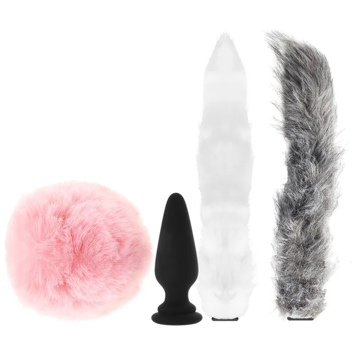 XR Brand Anal Tailz SnapOn Anal Plug and 3 Interchangeable Tails Set