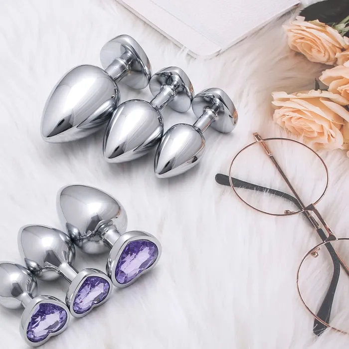 3 Pcs Luxury Jewelry Design Anal Butt Plug (Light Purple/Heard Shape) | Aimitoy Anal 3 Pcs Luxury Jewelry Design Anal Butt Plug (Light Purple/Heard Shape) | Aimitoy Anal