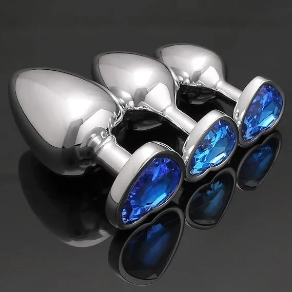 Anal | 3 Pcs Luxury Jewelry Design Anal Butt Plug (Blue/Heard Shape) - Aimitoy