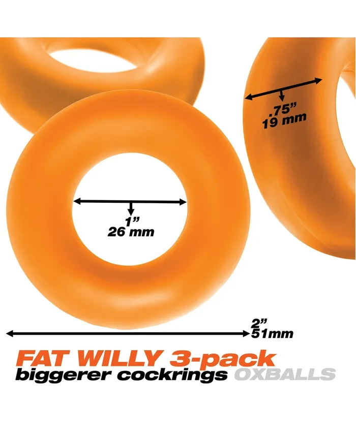 Oxballs Male Sex Toys | Oxballs Fat Willy 3 Pack Jumbo Cock Rings - Orange